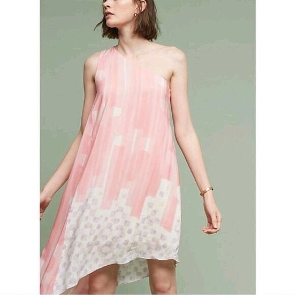 Anthropologie Maeve Pink Silk Asymmetrical Hem Mini Cocktail Dress Size 0 - Picture 1 of 8